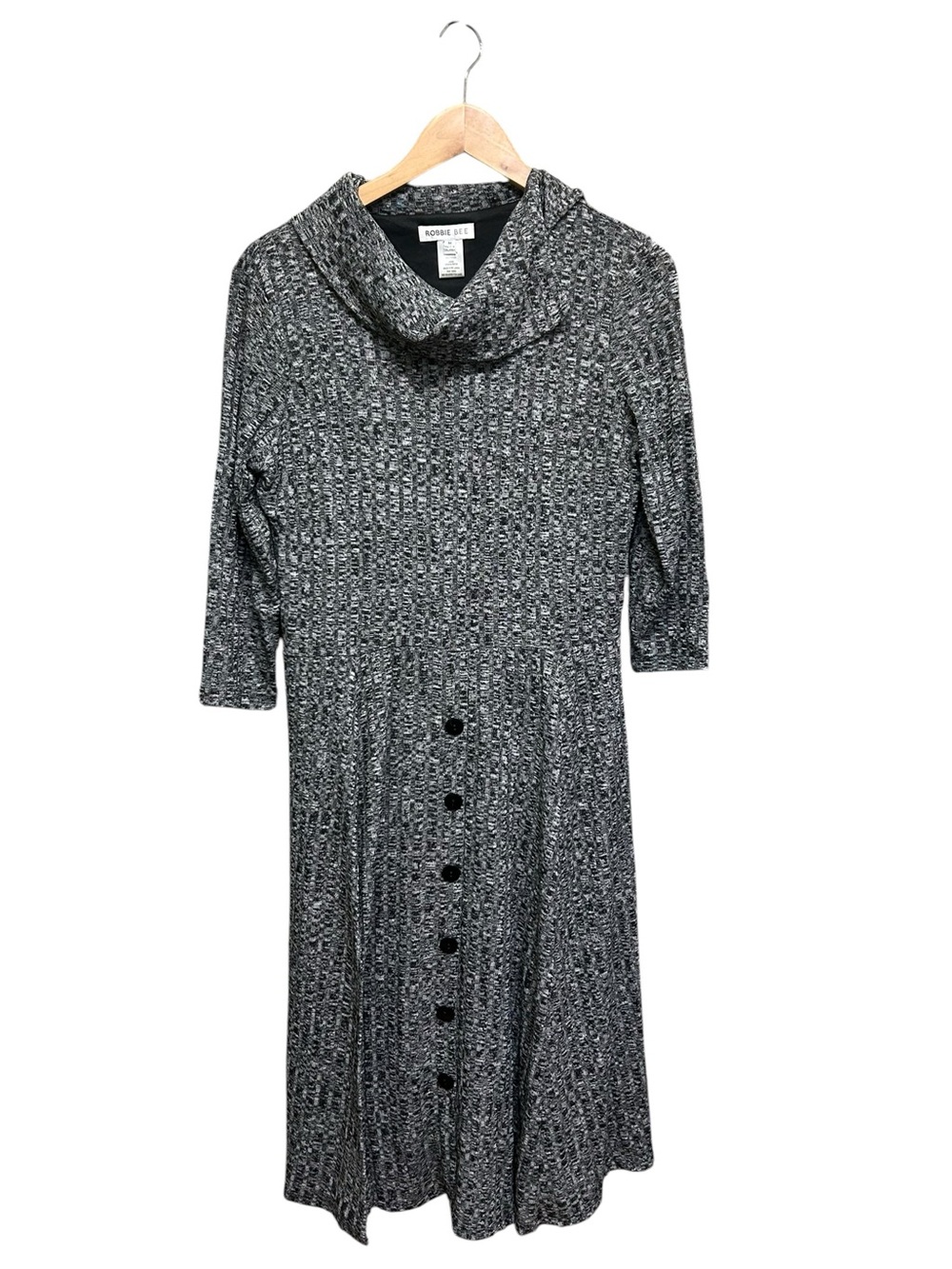 Robbie Bee Cowl Neck Sweater Heathered Gray Black Lined Dress Size M
